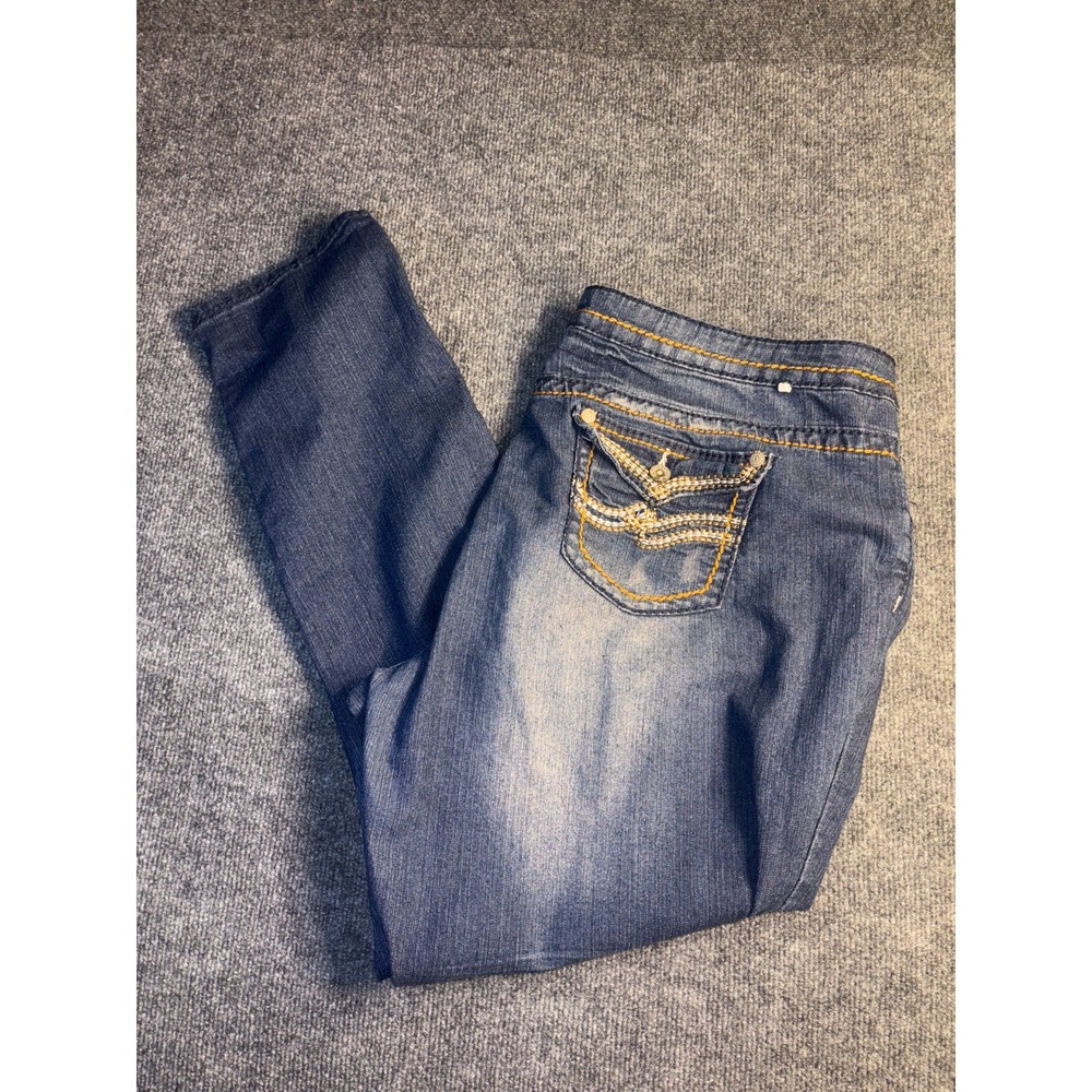 Almost Famous Straight Jeans Womens 22 Blue‎ Denim Always Fabulous Thick Stitch